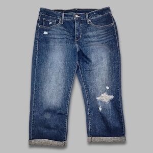 Levi’s Cropped Distressed Jeans Rolled Hemline Stretch Denim Blue W US 18W NWOT